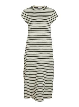 Abito Vila Visinny beige a righe nere stampate per donna