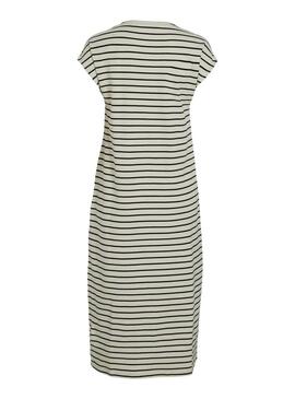 Abito Vila Visinny beige a righe nere stampate per donna