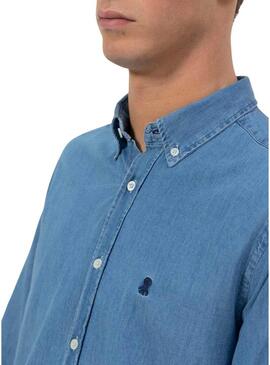 Camicia El Pulpo in denim blu per uomo