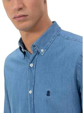 Camicia El Pulpo in denim blu per uomo