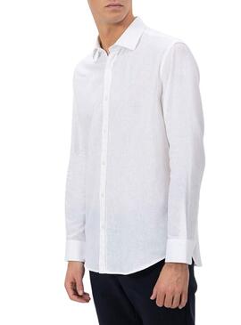 Camicia El Pulpo in lino bianco per uomo.