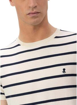 T-shirt   El Pulpo a righe in maglia extrafine blu marino per uomo