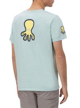Maglietta El Pulpo con triplo logo disegnato in turchese per uomo