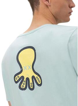 Maglietta El Pulpo con triplo logo disegnato in turchese per uomo