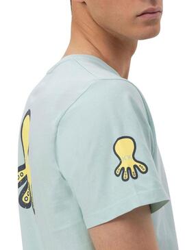 Maglietta El Pulpo con triplo logo disegnato in turchese per uomo