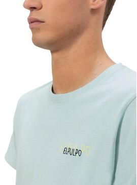 Maglietta El Pulpo con triplo logo disegnato in turchese per uomo