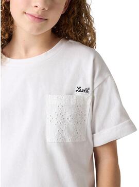 Maglietta Levis Roll Cuff bianca per ragazza