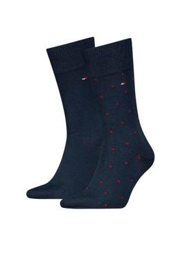 Pacco di 2 calze a pois blu Tommy Hilfiger per uomo.