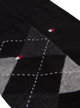 Due paia di calze Tommy Hilfiger nere a rombi per uomo.