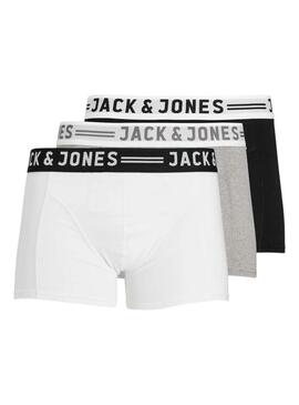 Pacco da 3 slip Jack and Jones Sense nero, grigio e bianco per uomo.