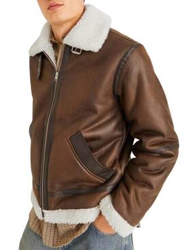 Giacca da aviatore Jack and Jones marrone con pelliccia sintetica per uomo
