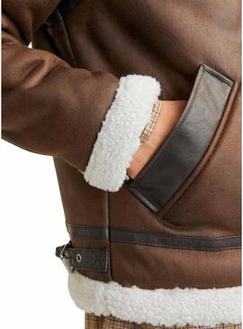 Giacca da aviatore Jack and Jones marrone con pelliccia sintetica per uomo