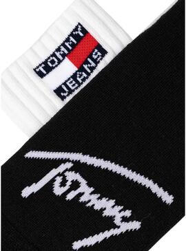 Pacchi di 2 calzini Tommy Jeans Sports a righe nero e bianco per uomo e donna.