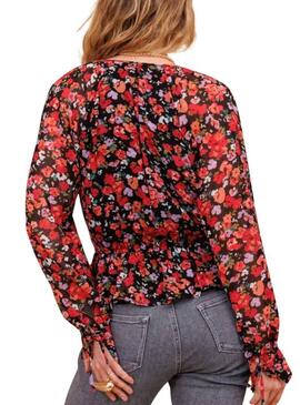 Camicia Naf Naf Disty stampata a fiori rossi per donna