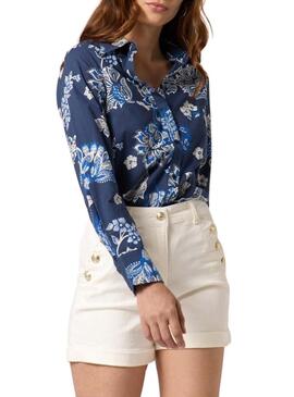 Camicia Naf Naf stampata floreale blu scuro per donna