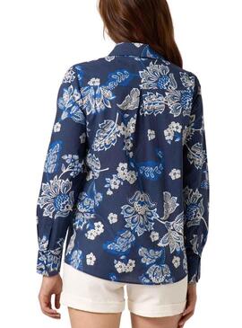 Camicia Naf Naf stampata floreale blu scuro per donna