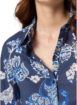 Camicia Naf Naf stampata floreale blu scuro per donna