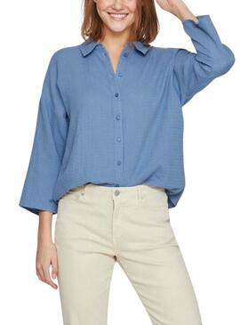 Camicia Vila Vilania Button 3/4 Blu per Donna
