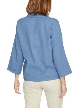 Camicia Vila Vilania Button 3/4 Blu per Donna