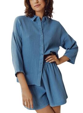 Camicia Vila Vilania Button 3/4 Blu per Donna
