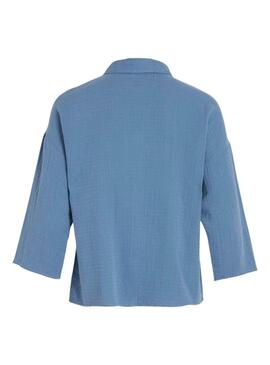 Camicia Vila Vilania Button 3/4 Blu per Donna