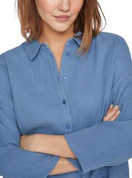 Camicia Vila Vilania Button 3/4 Blu per Donna