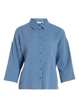 Camicia Vila Vilania Button 3/4 Blu per Donna