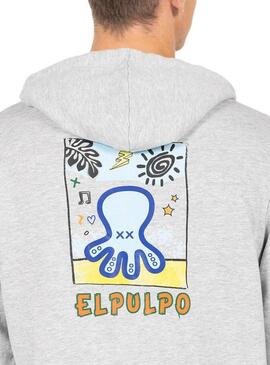 Felpa   El Pulpo Stampato Artistico Grigia Per Uomo