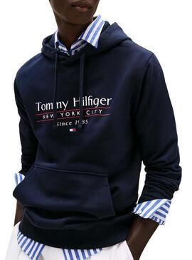Felpa Tommy Hilfiger Center Stack blu navy per uomo