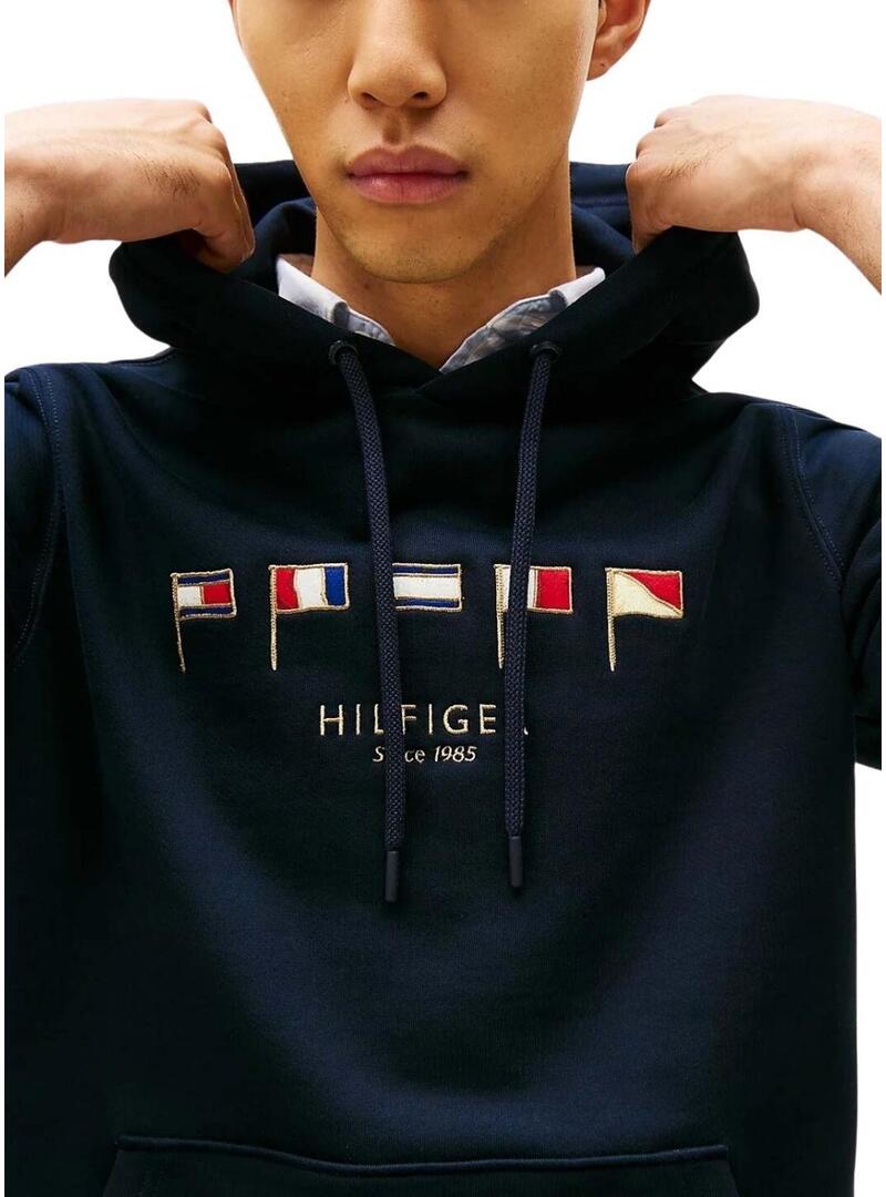 Felpa Tommy Hilfiger Multi Flags blu scuro per uomo.