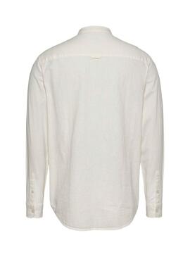 Camicia Tommy Jeans in lino bianca con collo mao per uomo