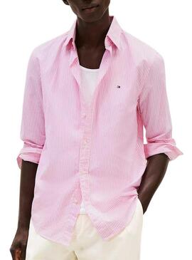 Camicia a righe rosa Tommy Hilfiger per uomo.