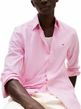 Camicia a righe rosa Tommy Hilfiger per uomo.