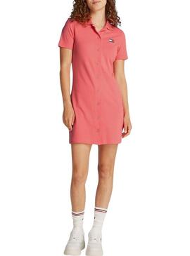 Abito Tommy Jeans Piquet Polo corallo per donna