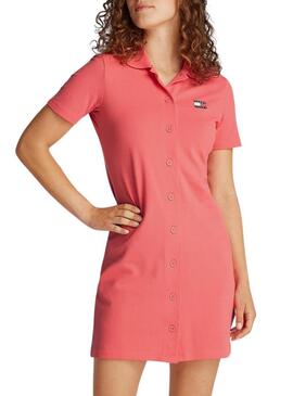 Abito Tommy Jeans Piquet Polo corallo per donna