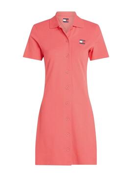Abito Tommy Jeans Piquet Polo corallo per donna