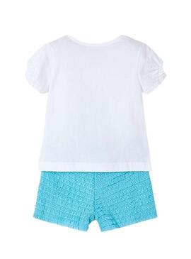 Set Mayoral punto fantasia bianco e blu per bambina.