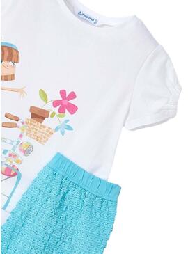 Set Mayoral punto fantasia bianco e blu per bambina.