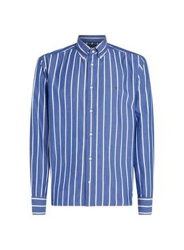 Camicia Tommy Hilfiger Flex Poplin blu e bianca per uomo