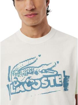 Maglietta Lacoste con logo bianco e blu per uomo