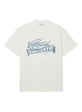 Maglietta Lacoste con logo bianco e blu per uomo