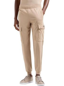 Pantaloni cargo beige Emporio Armani EA7 per uomo.
