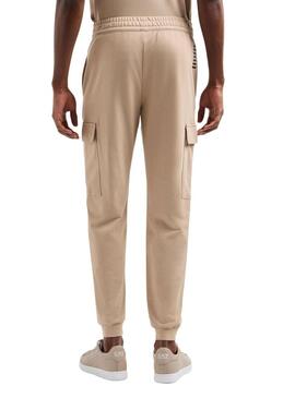 Pantaloni cargo beige Emporio Armani EA7 per uomo.