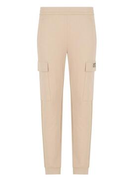 Pantaloni cargo beige Emporio Armani EA7 per uomo.