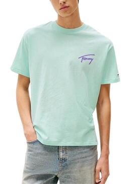 Maglietta Tommy Jeans Faded turchese per uomo