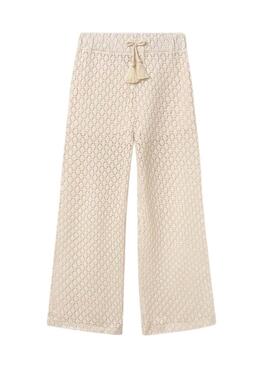  Pantaloni Mayoral lunghi  in maglia traforata color beige per bambina