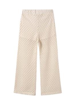  Pantaloni Mayoral lunghi  in maglia traforata color beige per bambina