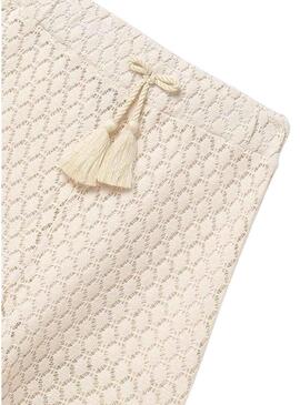  Pantaloni Mayoral lunghi  in maglia traforata color beige per bambina