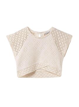 Top Mayoral  a maglia traforata color beige per bambina