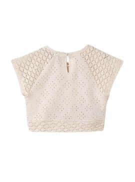 Top Mayoral  a maglia traforata color beige per bambina